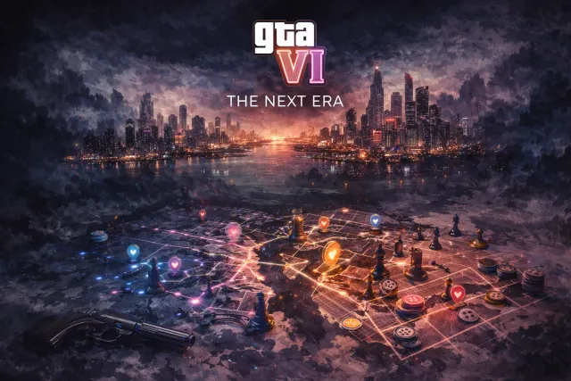 城市夜景霓虹燈，呼應 Vice City 風格